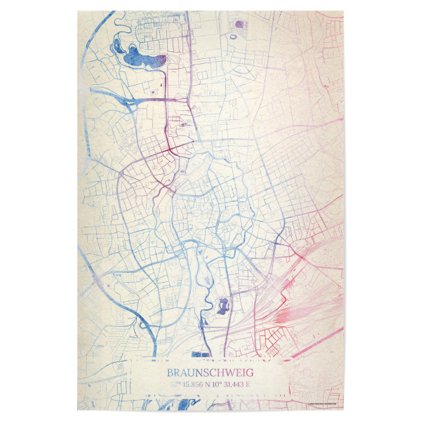 Poster "Braunschweig Deutschland Map Rose And Serenity I" artboxONE - Städte,Reise,Kartografie - Städting,Stadtkarte,Wasserfarbe,Rosequartz