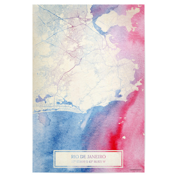 Poster 30x20 cm "Rio-de-Janeiro Brasilien Map Rose And Serenity I" artboxONE - Städte,Reise,Kartografie - Städte,Stadtkarte,Wasserfarbe,Rosequartz