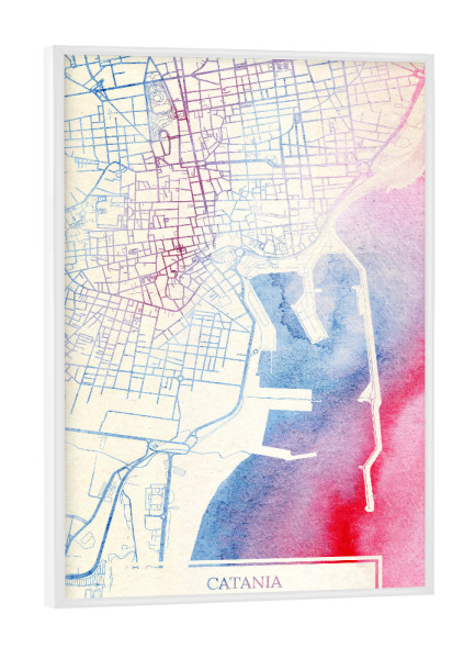 Poster mit weißem Rahmen "Catania Italien Map Rose And Serenity II" artboxONE - Städte,Reise,Kartografie - Städte,Stadtkarte,Wasserfarbe,Rosequartz