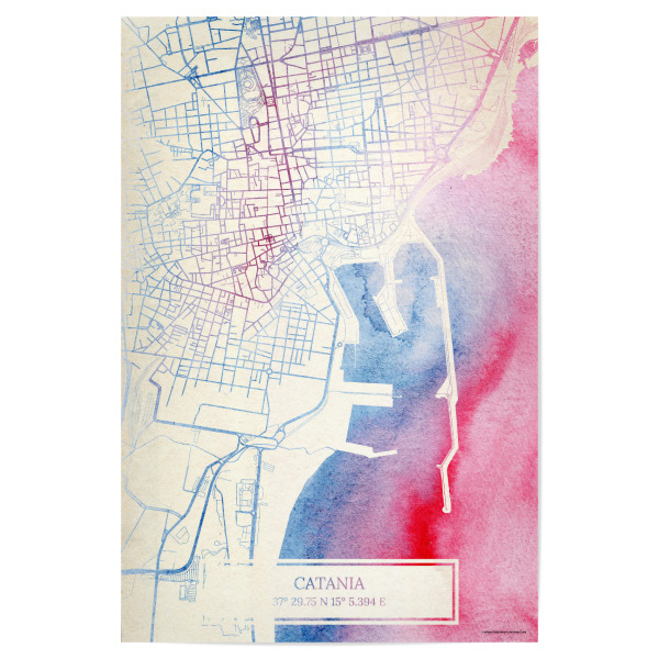 Poster 30x20 cm "Catania Italien Map Rose And Serenity II" artboxONE - Städte,Reise,Kartografie - Städte,Stadtkarte,Wasserfarbe,Rosequartz