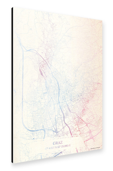Alu-Dibond "Graz Österreich Map Rose And Serenity I" 30x20 cm artboxONE