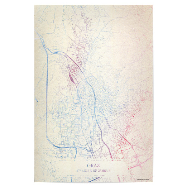 Poster "Graz Österreich Map Rose And Serenity I" artboxONE - Städte,Reise,Kartografie - Städte,Stadtkarte,Wasserfarbe,Rosequartz