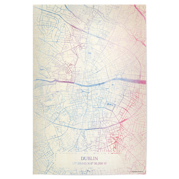 Poster 30x20 cm "Dublin Irland Map Rose And Serenity II" artboxONE - Städte,Reise,Kartografie - Städte,Stadtkarte,Wasserfarbe,Rosequartz