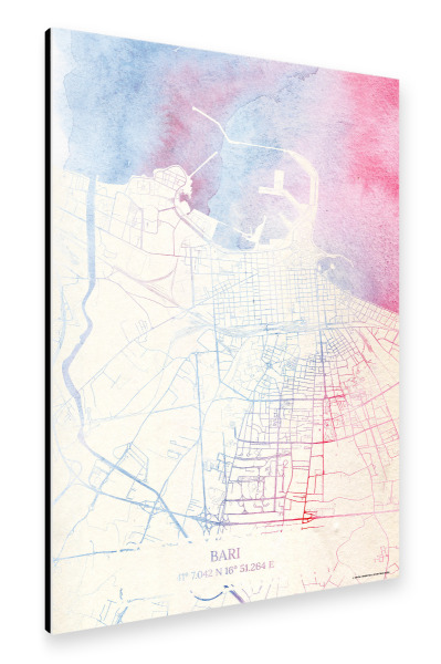 Alu-Dibond "Bari Italien Map Rose And Serenity II" 30x20 cm artboxONE