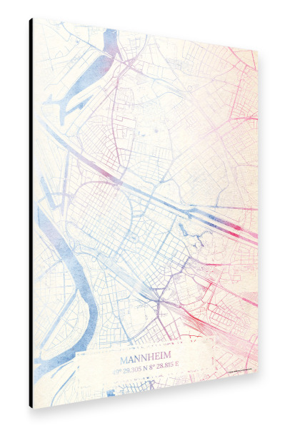 Alu-Dibond "Mannheim Deutschland Map Rose And Serenity I" 30x20 cm artboxONE