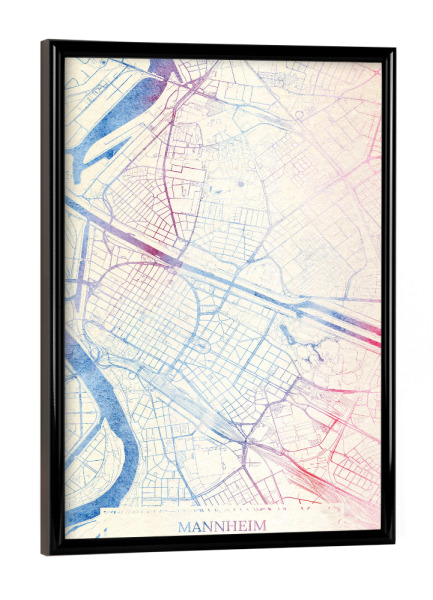 Poster mit schwarzem Rahmen "Mannheim Deutschland Map Rose And Serenity I" artboxONE - Städte,Reise,Kartografie