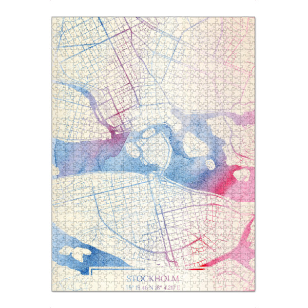 Puzzle Ravensburger "Stockholm Schweden Map Rose And Serenity II" artboxONE - Städte,Reise,Kartografie - Städte,Stadtkarte,Wasserfarbe,Rosequartz