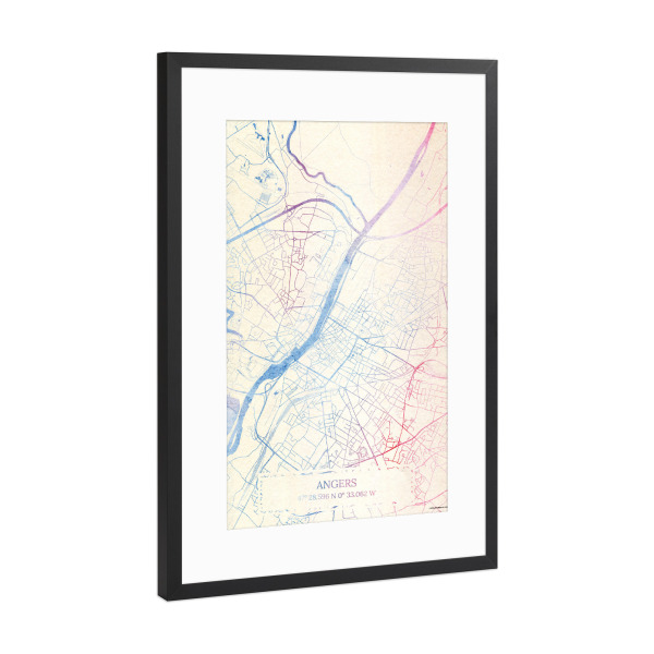 Poster mit Rahmen Schwarz (Metallic) "Angers Frankreich Map Rose And Serenity I" artboxONE - Städte,Reise,Kartografie