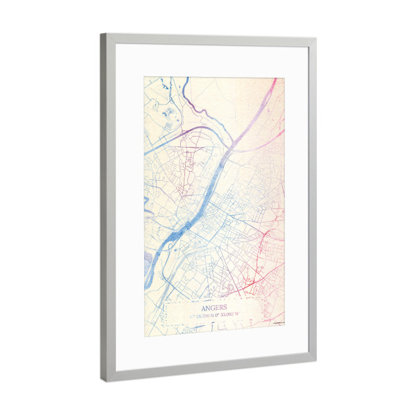 Poster mit Rahmen Silber "Angers Frankreich Map Rose And Serenity I" artboxONE - Städte,Reise,Kartografie - Städte,Stadtkarte,Wasserfarbe,Rosequartz