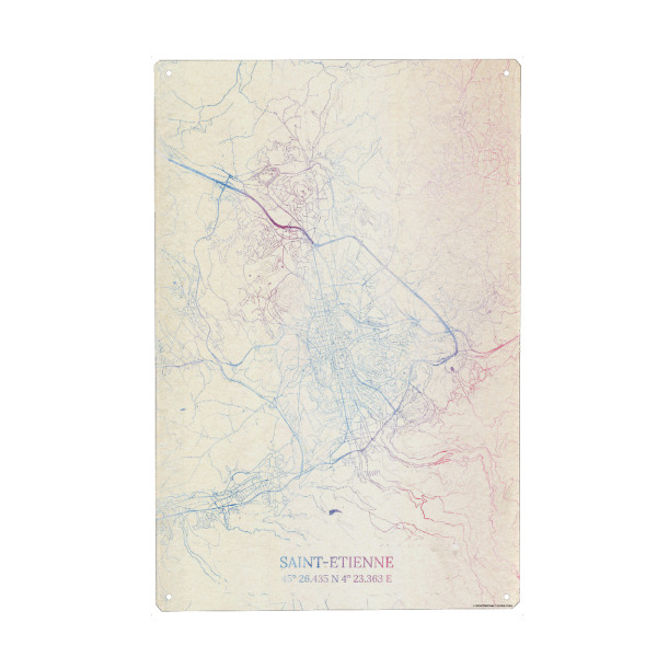 Holzbild "Saint-Étienne Frankreich Map Rose And Serenity I" artboxONE - Städte,Reise,Kartografie - Städte,Stadtkarte,Wasserfarbe,Rosequartz