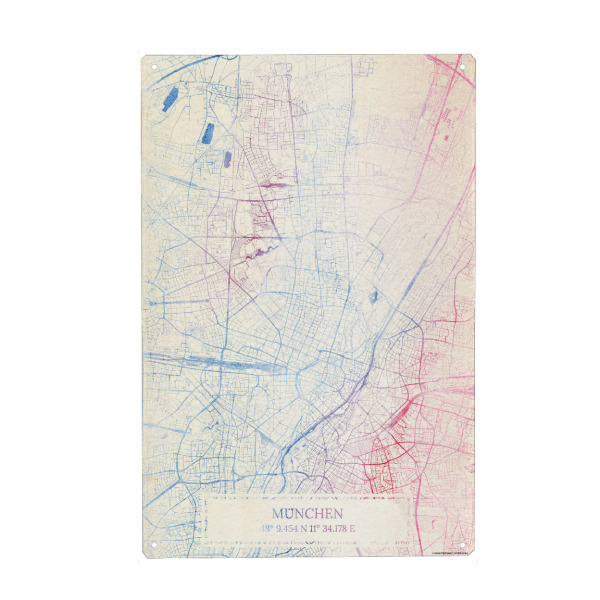 Metall Poster "München Deutschland Map Rose And Serenity II" artboxONE - Städte,Reise,Kartografie - Städting,Stadtkarte,Wasserfarbe,Rosequartz