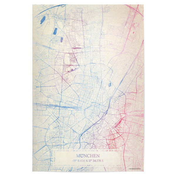 Poster "München Deutschland Map Rose And Serenity II" artboxONE - Städte,Reise,Kartografie - Städting,Stadtkarte,Wasserfarbe,Rosequartz