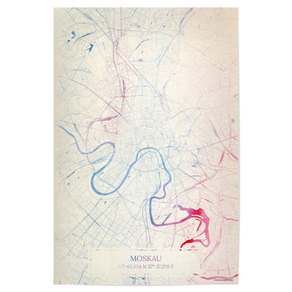 Poster "Moskau Russland Map Rose And Serenity II" artboxONE - Städte,Reise,Kartografie - Städte,Stadtkarte,Wasserfarbe,Rosequartz