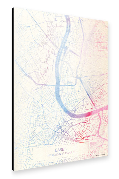 Alu-Dibond "Basel Schweiz Map Rose And Serenity I" 30x20 cm artboxONE