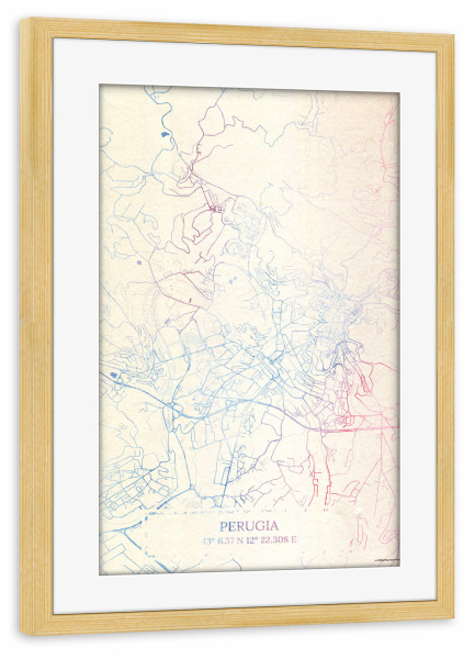Poster mit Rahmen kiefer "Perugia Italien Map Rose And Serenity I" artboxONE - Städte,Reise,Kartografie - Städte,Stadtkarte,Wasserfarbe,Rosequartz