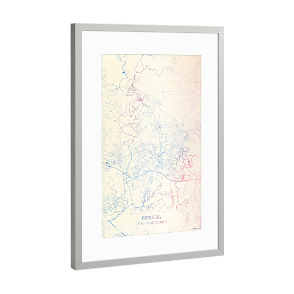 Poster mit Rahmen Silber "Perugia Italien Map Rose And Serenity I" artboxONE - Städte,Reise,Kartografie - Städte,Stadtkarte,Wasserfarbe,Rosequartz
