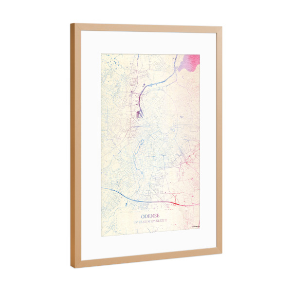 Poster mit Rahmen Kupfer "Odense Dänemark Map Rose And Serenity I" artboxONE - Städte,Reise,Kartografie - Städte,Stadtkarte,Wasserfarbe,Rosequartz