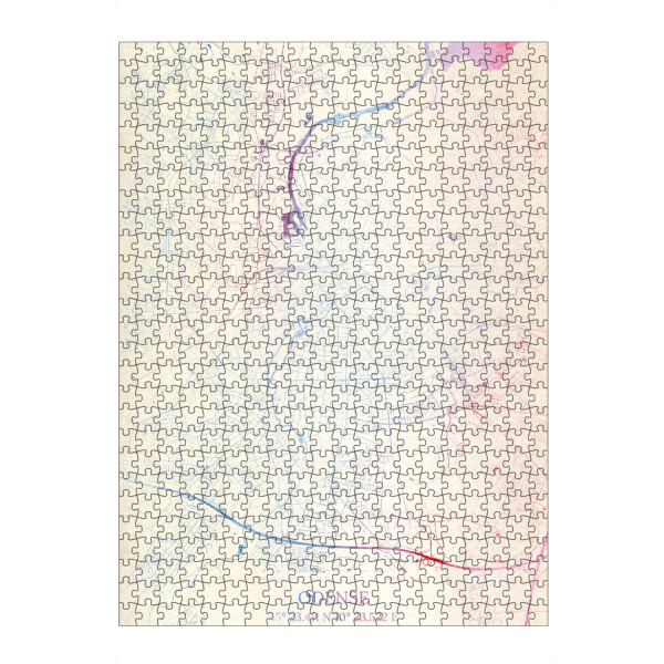 Puzzle Ravensburger "Odense Dänemark Map Rose And Serenity I" artboxONE - Städte,Reise,Kartografie - Städte,Stadtkarte,Wasserfarbe,Rosequartz