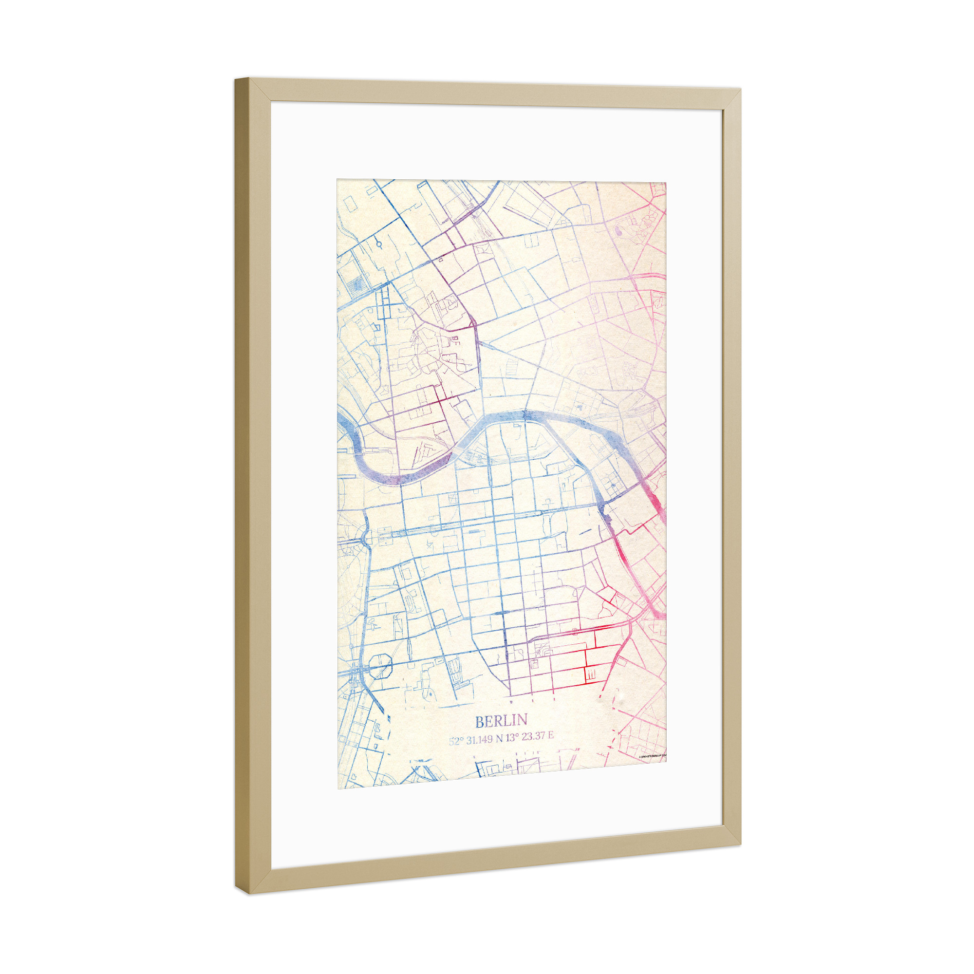 Poster mit Rahmen Gold "Berlin Deutschland Map Rose And Serenity II" artboxONE - Städte,Reise,Kartografie - Städting,Stadtkarte,Wasserfarbe,Rosequartz