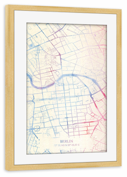 Poster mit Rahmen kiefer "Berlin Deutschland Map Rose And Serenity II" artboxONE - Städte,Reise,Kartografie