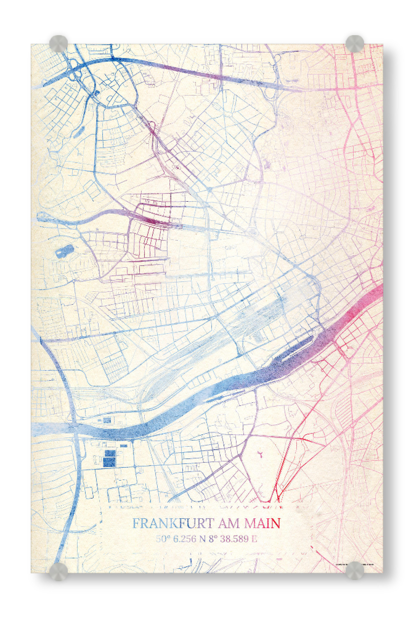 Acrylglasbild "Frankfurt-am-Main Deutschland Map Rose And Serenity I" artboxONE - Städte,Reise,Kartografie