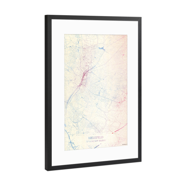 Poster mit Rahmen Schwarz (Metallic) "Bielefeld Deutschland Map Rose And Serenity I" artboxONE - Städte,Reise,Kartografie