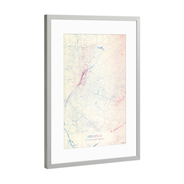 Poster mit Rahmen Silber "Bielefeld Deutschland Map Rose And Serenity I" artboxONE - Städte,Reise,Kartografie