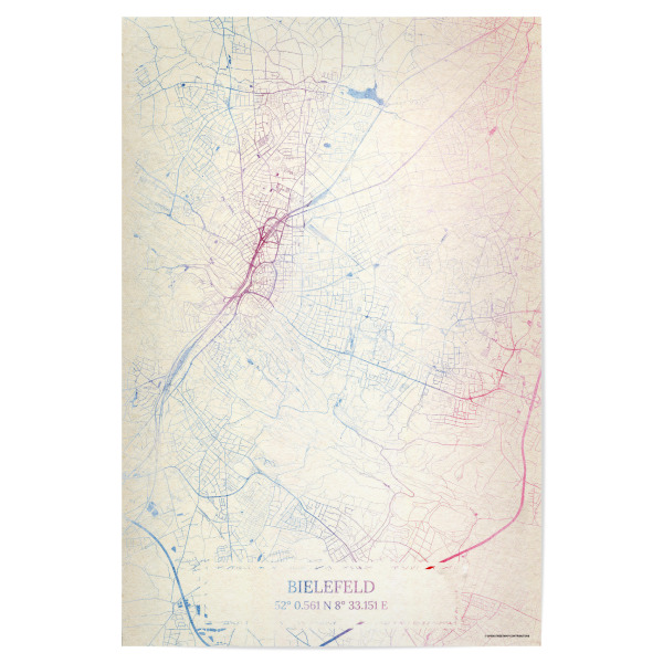 Poster "Bielefeld Deutschland Map Rose And Serenity I" artboxONE - Städte,Reise,Kartografie - Städting,Stadtkarte,Wasserfarbe,Rosequartz