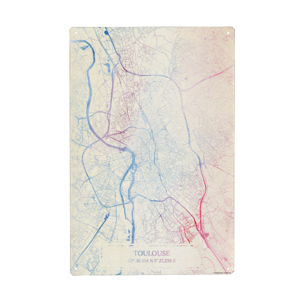 Metall Poster "Toulouse Frankreich Map Rose And Serenity I" artboxONE - Städte,Reise,Kartografie - Städte,Stadtkarte,Wasserfarbe,Rosequartz