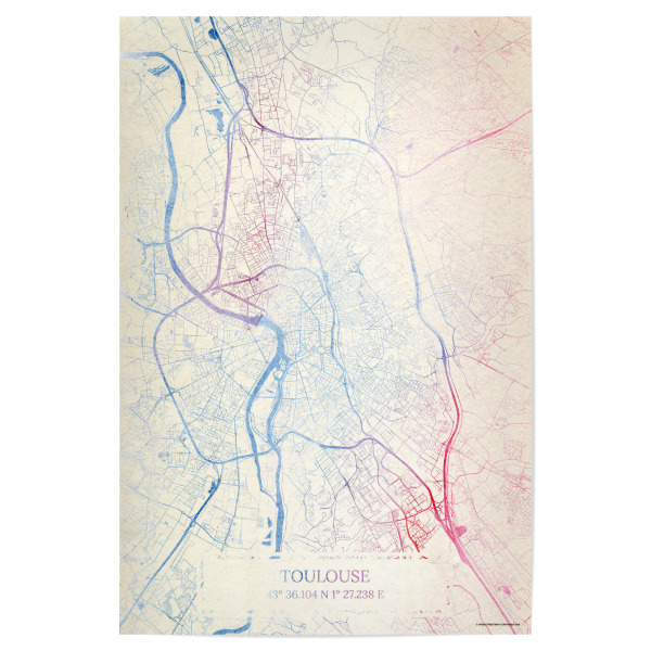 Poster "Toulouse Frankreich Map Rose And Serenity I" artboxONE - Städte,Reise,Kartografie - Städte,Stadtkarte,Wasserfarbe,Rosequartz