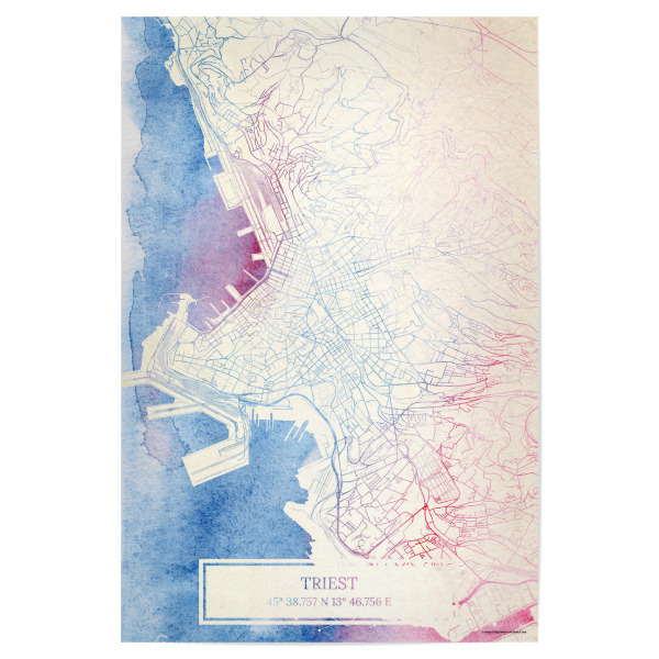 Poster "Triest Italien Map Rose And Serenity I" artboxONE - Städte,Reise,Kartografie - Städte,Stadtkarte,Wasserfarbe,Rosequartz