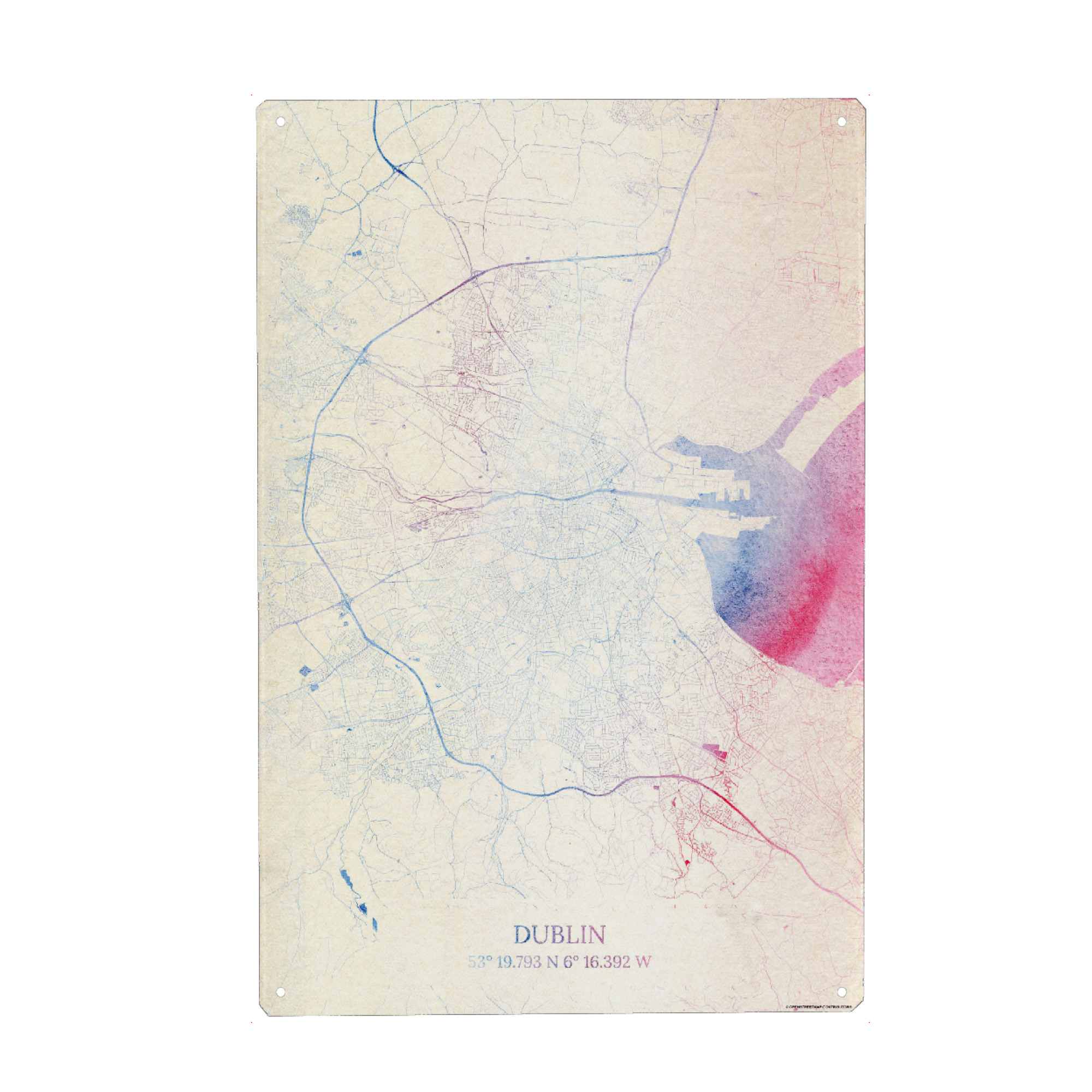 Holzbild "Dublin Irland Map Rose And Serenity I" artboxONE - Städte,Reise,Kartografie - Städte,Stadtkarte,Wasserfarbe,Rosequartz