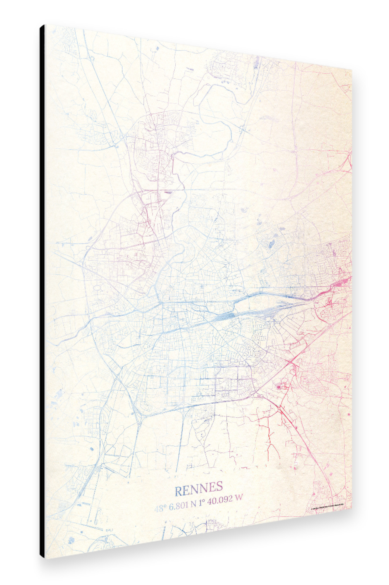 Alu-Dibond "Rennes Frankreich Map Rose And Serenity II" 30x20 cm artboxONE