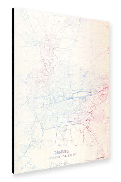 Alu-Dibond "Rennes Frankreich Map Rose And Serenity II" 30x20 cm artboxONE