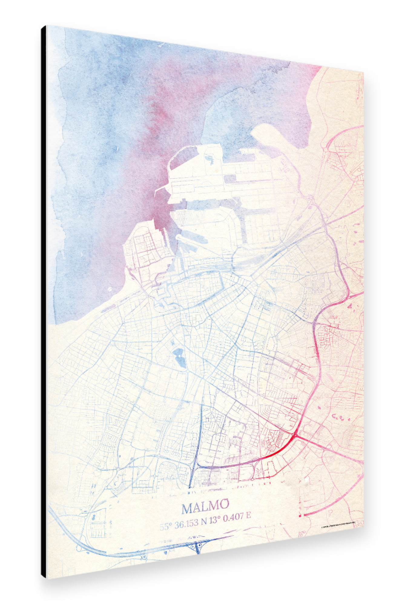 Alu-Dibond "Malmö Schweden Map Rose And Serenity II" 30x20 cm artboxONE