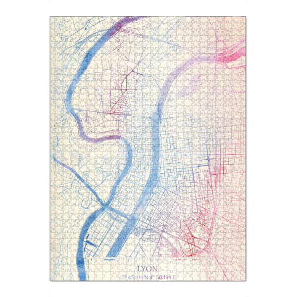 Puzzle Ravensburger "Lyon Frankreich Map Rose And Serenity I" artboxONE - Städte,Reise,Kartografie - Städte,Stadtkarte,Wasserfarbe,Rosequartz
