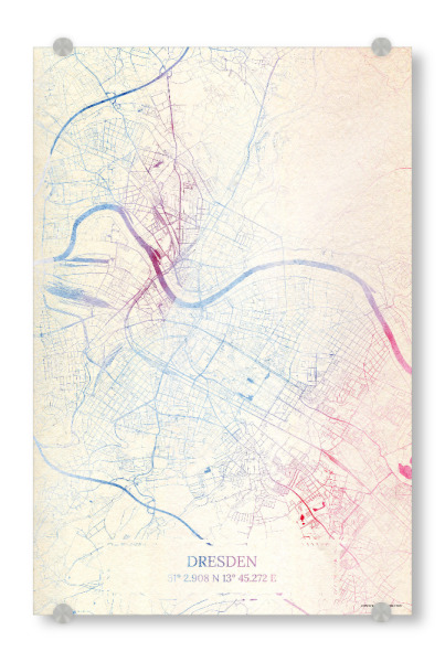 Acrylglasbild "Dresden Deutschland Map Rose And Serenity II" artboxONE - Städte,Reise,Kartografie - Städting,Stadtkarte,Wasserfarbe,Rosequartz