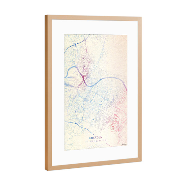Poster mit Rahmen Kupfer "Dresden Deutschland Map Rose And Serenity II" artboxONE - Städte,Reise,Kartografie