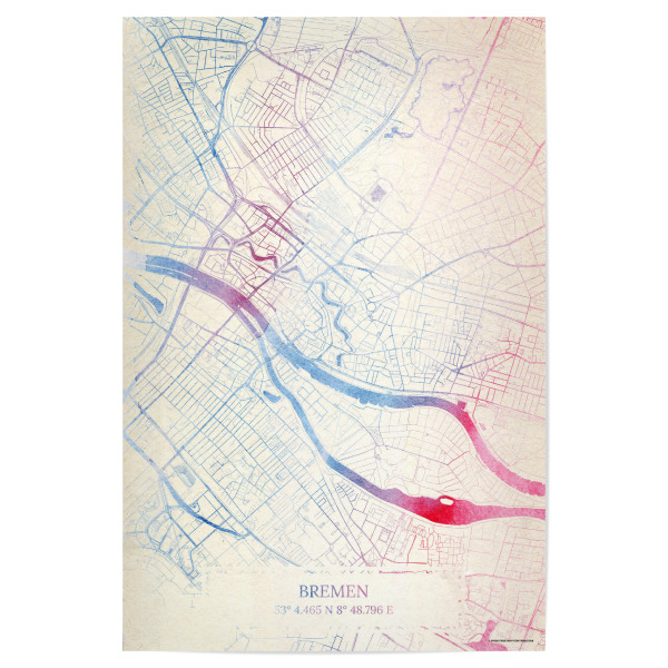 Poster 30x20 cm "Bremen Deutschland Map Rose And Serenity I" artboxONE - Städte,Reise,Kartografie - Städting,Stadtkarte,Wasserfarbe,Rosequartz