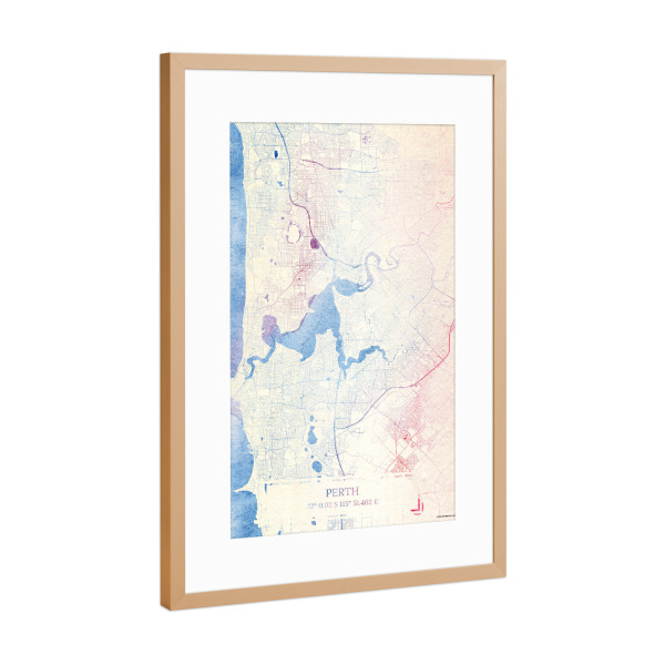Poster mit Rahmen Kupfer "Perth Australien Map Rose And Serenity I" artboxONE - Städte,Reise,Kartografie - Städte,Stadtkarte,Wasserfarbe,Rosequartz