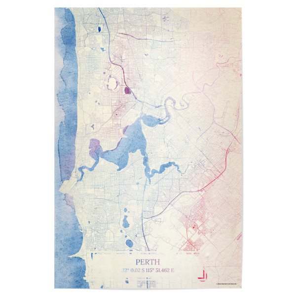 Poster 30x20 cm "Perth Australien Map Rose And Serenity I" artboxONE - Städte,Reise,Kartografie - Städte,Stadtkarte,Wasserfarbe,Rosequartz