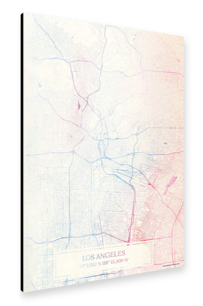 Alu-Dibond "Los-Angeles USA Map Rose And Serenity III" 30x20 cm artboxONE