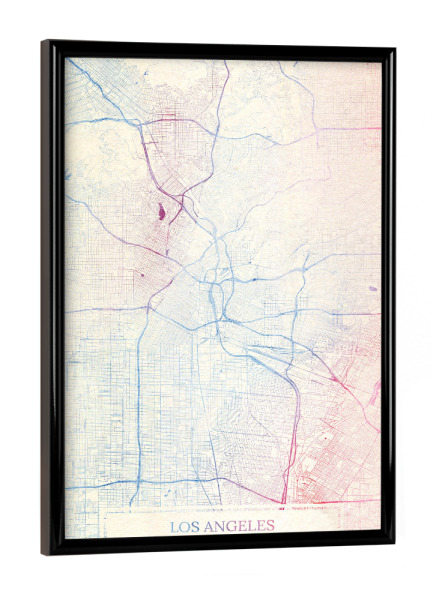 Poster mit schwarzem Rahmen "Los-Angeles USA Map Rose And Serenity III" artboxONE - Städte,Reise,Kartografie