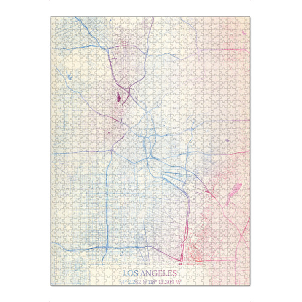 Puzzle Ravensburger "Los-Angeles USA Map Rose And Serenity III" artboxONE - Städte,Reise,Kartografie - Städting,Stadtkarte,Wasserfarbe,Rosequartz