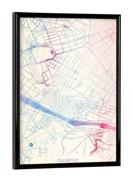 Poster mit schwarzem Rahmen "Florenz Italien Map Rose And Serenity II" artboxONE - Städte,Reise,Kartografie