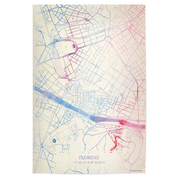 Poster 30x20 cm "Florenz Italien Map Rose And Serenity II" artboxONE - Städte,Reise,Kartografie - Städte,Stadtkarte,Wasserfarbe,Rosequartz