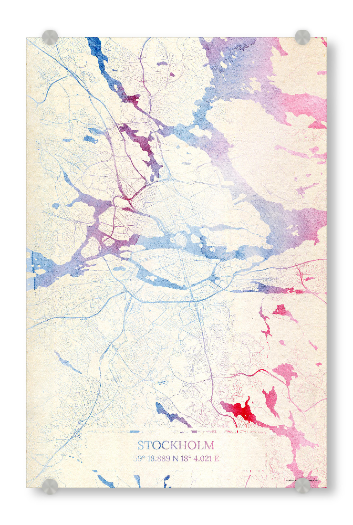 Acrylglasbild "Stockholm Schweden Map Rose And Serenity I" artboxONE - Städte,Reise,Kartografie - Städte,Stadtkarte,Wasserfarbe,Rosequartz