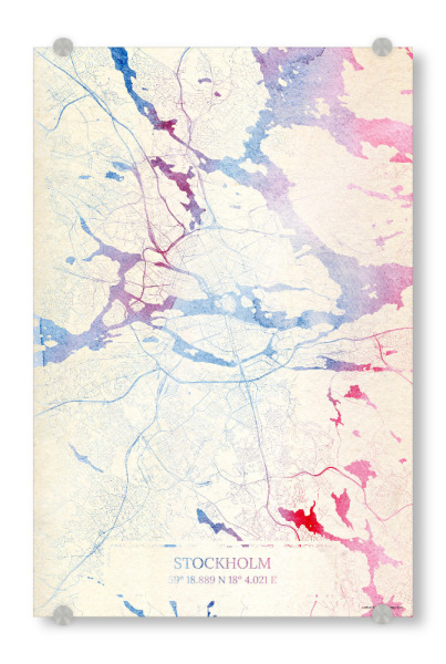 Acrylglasbild "Stockholm Schweden Map Rose And Serenity I" artboxONE - Städte,Reise,Kartografie - Städte,Stadtkarte,Wasserfarbe,Rosequartz