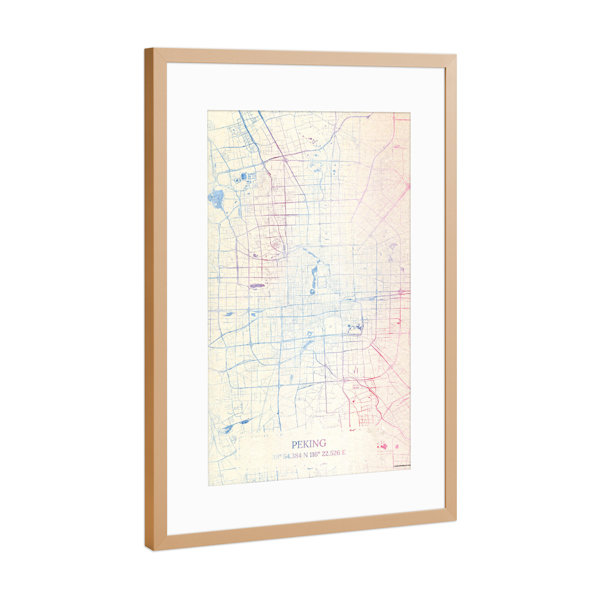 Poster mit Rahmen Kupfer "Peking China Map Rose And Serenity II" artboxONE - Städte,Reise,Kartografie - Städte,Stadtkarte,Wasserfarbe,Rosequartz