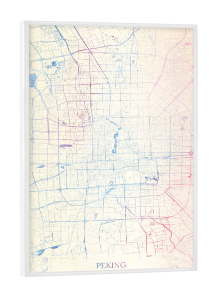 Poster mit weißem Rahmen "Peking China Map Rose And Serenity II" artboxONE - Städte,Reise,Kartografie - Städte,Stadtkarte,Wasserfarbe,Rosequartz